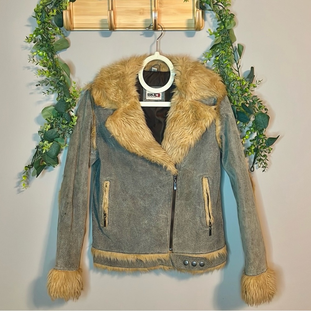 BKE Buckle Outerwear leather jacket faux shearling